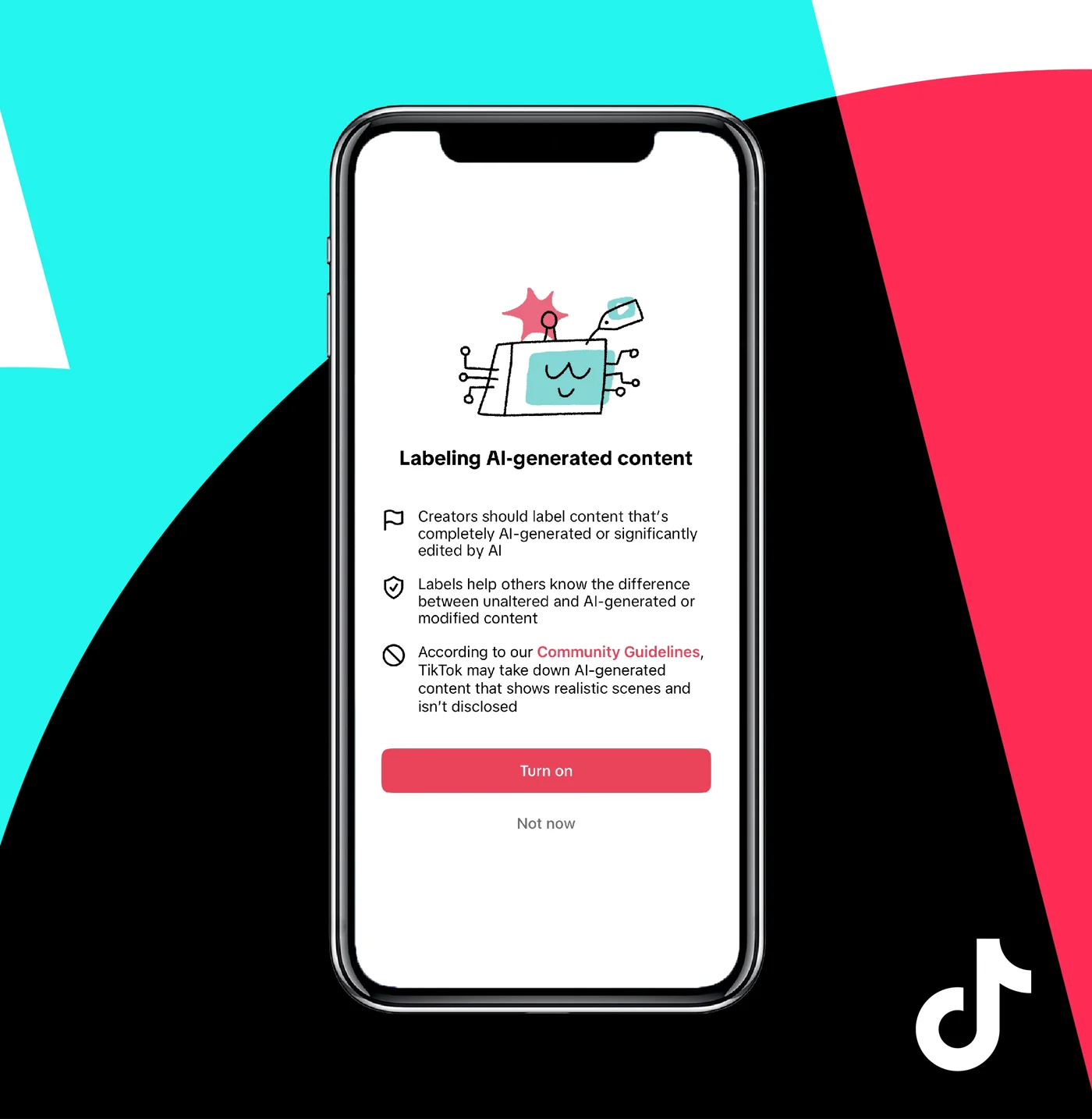 Pantalla de TikTok «Маркировка ИИ-контента»: авторы должны помечать полностью сгенерированные или сильно изменённые ИИ ролики